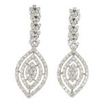 (173783) A pair of diamond ear pendants. Each designed as a brilliant-cut diamond marquise-shape