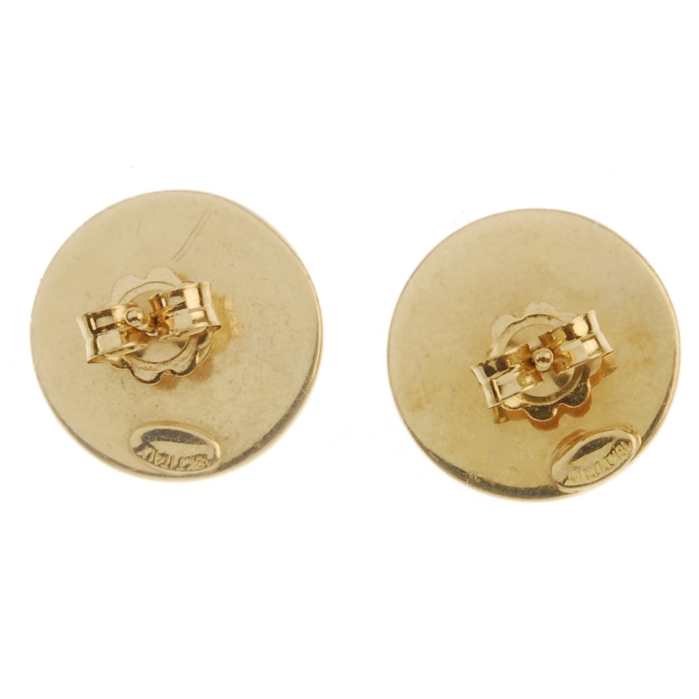 A pair of 18ct gold ear studs. Each designed as a domed woven panel. Import marks for Birmingham, - Image 2 of 2