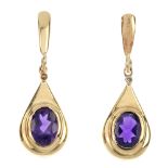 A selection of three items of gem-set jewellery. To include an amethyst and seed-pearl pendant, a