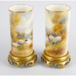 A good pair of Royal Worcester porcelain 'tusk' vases hand-painted by Harry Davis. Each of