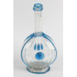 A 19th century Venetian glass pilgrim flask, of fluted form having applied blue glass frills and