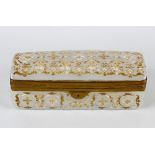 An opaline glass and gilt mounted casket, the whole having low relief circular panels with painted