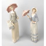 Two Lladro figures, each similarly modelled as females with pierced parasols, the first holding