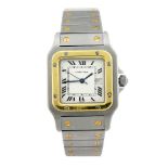 CARTIER - a Santos bracelet watch. Numbered 296106223. Signed automatic movement. White dial with