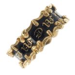 An early Victorian 18ct gold enamel memorial ring, the black enamel 'In Memory Of' band with