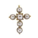 A mid 19th century silver and gold diamond cross pendant. Designed as a series of domed panels, each