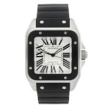 CARTIER - a Santos 100 XL wrist watch. Stainless steel case with black rubber bezel. Reference 2656,