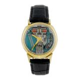 BULOVA - a gentleman's Accutron Spaceview wrist watch. Yellow metal case with engraved case back,