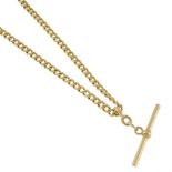 An 18ct yellow gold double Albert chain, 18ct yellow gold T-bar, lobster clasp and bolt clasp, all