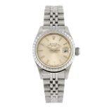 ROLEX - a lady's Oyster Perpetual Date bracelet watch. Circa 1989. Stainless steel case with an