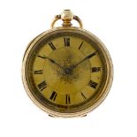 An open face pocket watch by AM Watch Co. Yellow metal case, stamped 10c. Numbered 1623. Signed