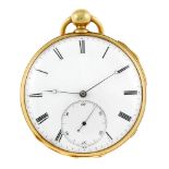 An open face quarter repeater pocket watch. Yellow metal case, stamped K18. Unsigned key wind