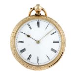 An open face pocket watch by AM Watch Co. Yellow metal case, stamped 10c. Numbered 2453. Signed