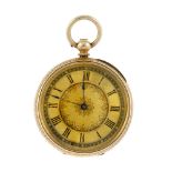 An open face pocket watch by AM Watch Co. Yellow metal case, stamped 10c. Numbered 1483. Signed half