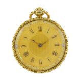 An open face pocket watch by F.B. Adams. 18ct gold case with personal engraving to the cuvette,