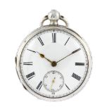 An open face pocket watch by David Harley. Silver case, hallmarked Birmingham 1891. Signed key