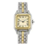 CARTIER - a Panthere bracelet watch. Stainless steel case with yellow metal bezel. Numbered