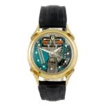 BULOVA - a gentleman's Accutron Spaceview wrist watch. Yellow metal case, stamped 14KT Gold.