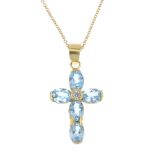 A topaz and gem-set cross pendant. The oval-shape blue topaz cross, with circular-shape colourless