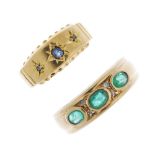 Two gold diamond and gem-set rings. To include an early 20th century 18ct gold sapphire and