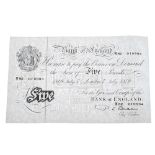 Bank of England, Beale white Five-Pounds, 7 July 1949, serial no. N82 010994 (B 270). Good very