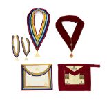 Masonic, a selection of regalia to include a collar with a silver, silver-gilt and enamel jewel