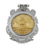 Masonic, William IV silver presentation plaque, the circular embossed panel with foliate surround,