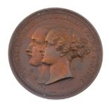 Leeds Town Hall opened 1858, bronze medal by Ottley, conjoined busts of Albert and Victoria left,