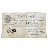 Bank of England, Peppiatt white Five-Pounds, 24 March 1945, serial no. H75 004734, on thick paper (B