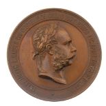 Austria, Franz Joseph, Vienna World's Fair 1873, bronze medal by K Schweizer, laureate bust of Franz