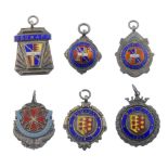 Silver and enamel fobs (18), various subjects, mostly relating to Birmingham and West Midlands,