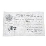 Bank of England, Beale white Five-Pounds, 25 September 1950, serial no. S66 086332 (B 270). Good