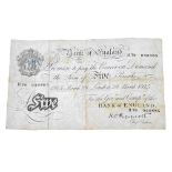 Bank of England, Peppiatt white Five-Pounds, 29 March 1945, serial no. H75 040885, on thick paper (B