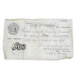 Bank of England, Beale white Five-Pounds, 9 May 1949, serial no. N31 003540 (B 270). Pencil and biro