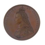 Victoria, Golden Jubilee 1887, bronze medal, by J E Boehm & F Leighton, large veiled and crowned