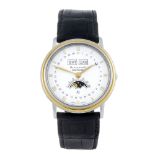 BLANCPAIN - a gentleman's Triple Calendar Moonphase wrist watch. Stainless steel case and yellow