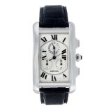 CARTIER - a Tank Americaine chronograph wrist watch. 18ct white gold case. Reference 2312, serial