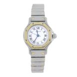 CARTIER - a Santos bracelet watch. Stainless steel case with yellow metal bezel. Signed automatic