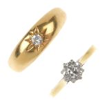 Two 18ct gold diamond single-stone rings. To include an early 20th century old-cut diamond tapered