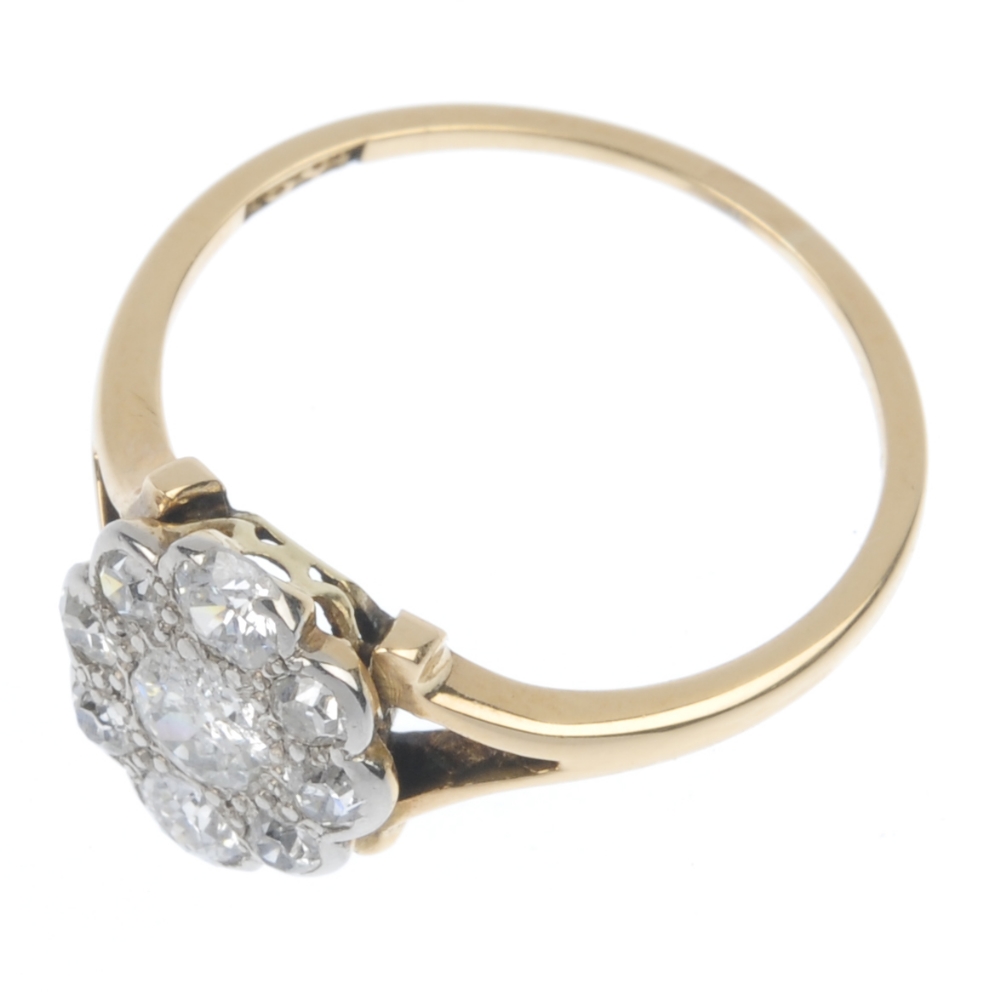 An early 20th century 15ct gold diamond cluster ring. The old and single-cut diamond cluster, to the - Image 2 of 4