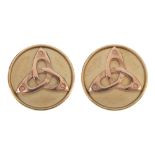 CLOGAU - a pair of 9ct gold earrings. Each designed as a bi-colour openwork, triangular-shape