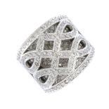 A diamond dress ring. The brilliant-cut diamond lattice, with similarly-cut diamond line sides,