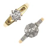 Two diamond rings. To include an 18ct gold diamond single-stone ring within an illusion setting,