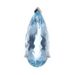 An aquamarine single-stone pendant. The pear-shape aquamarine, with concealed surmount.