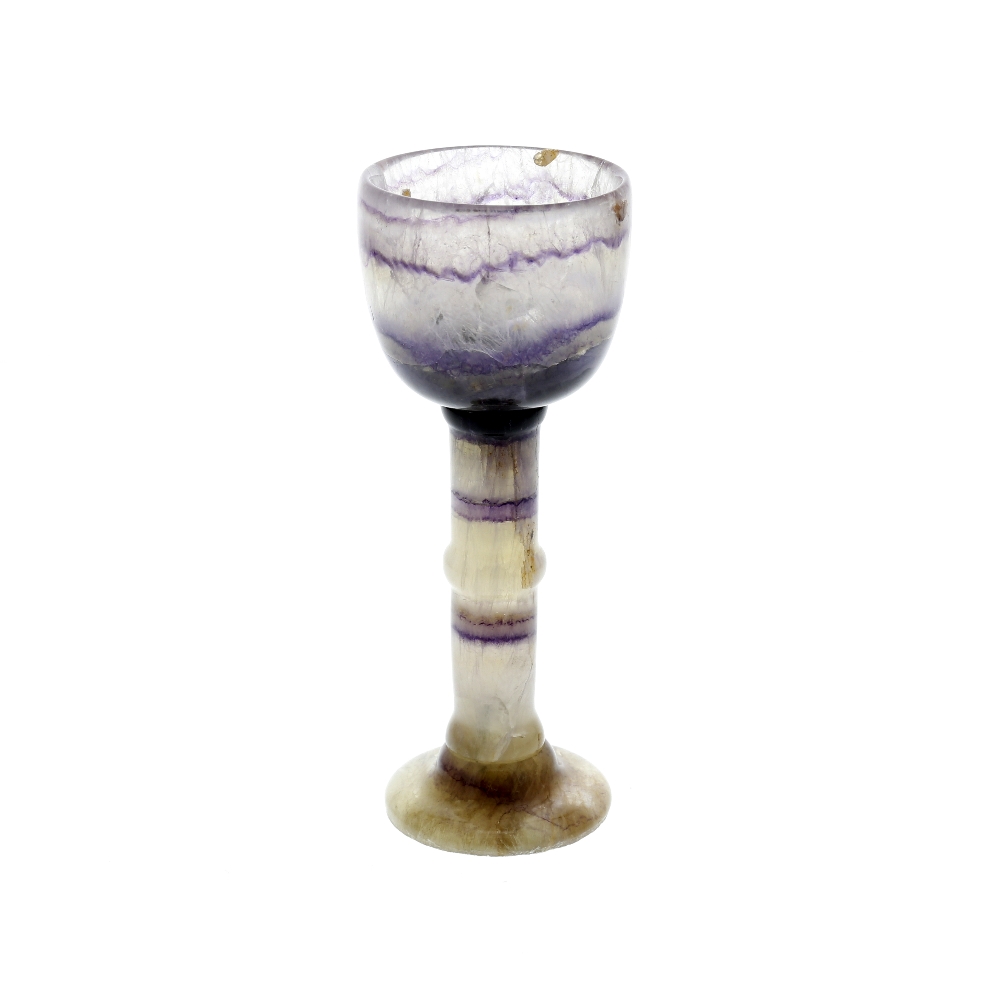 A small Blue John pedestal cup or goblet Millers Vein Reputedly 'The Millers Chalice', the first