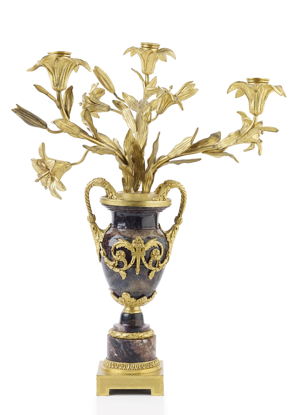 A superb 19th century ormolu-mounted Blue John table candelabrum In the manner of Matthew Boulton.