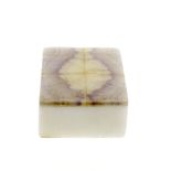 A Blue John and white marble paperweight. The rectangular body quarter-veneered to the upper face