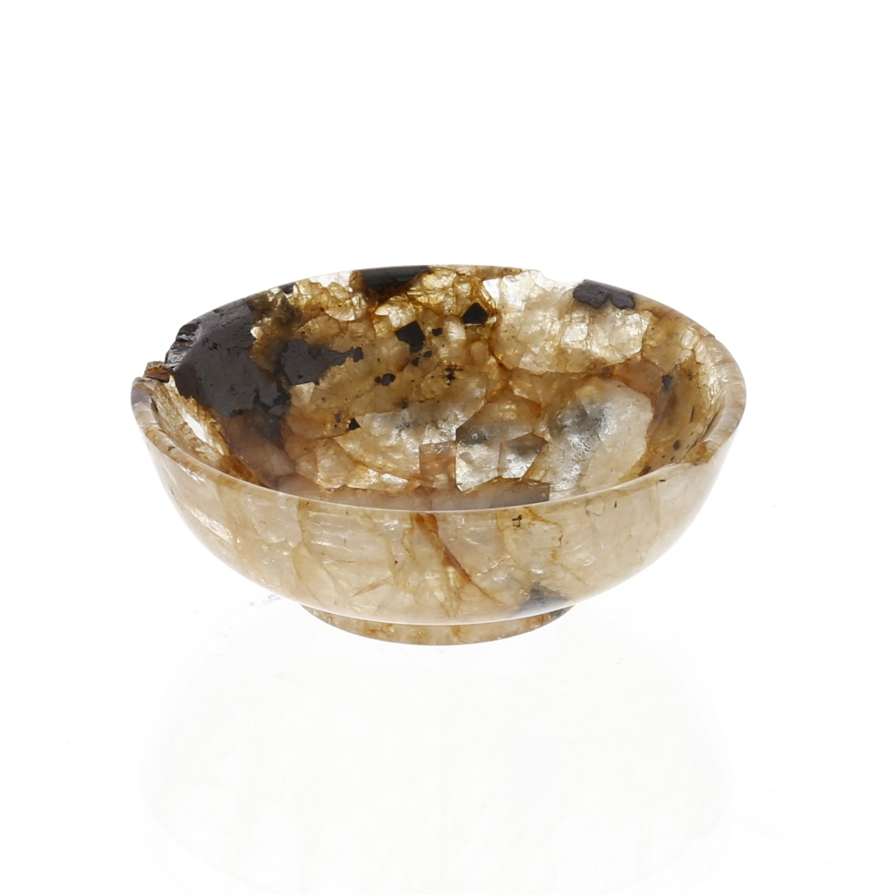 A small Derbyshire fluorspar shallow bowl or dish Of circular form with 'cracked ice' ground