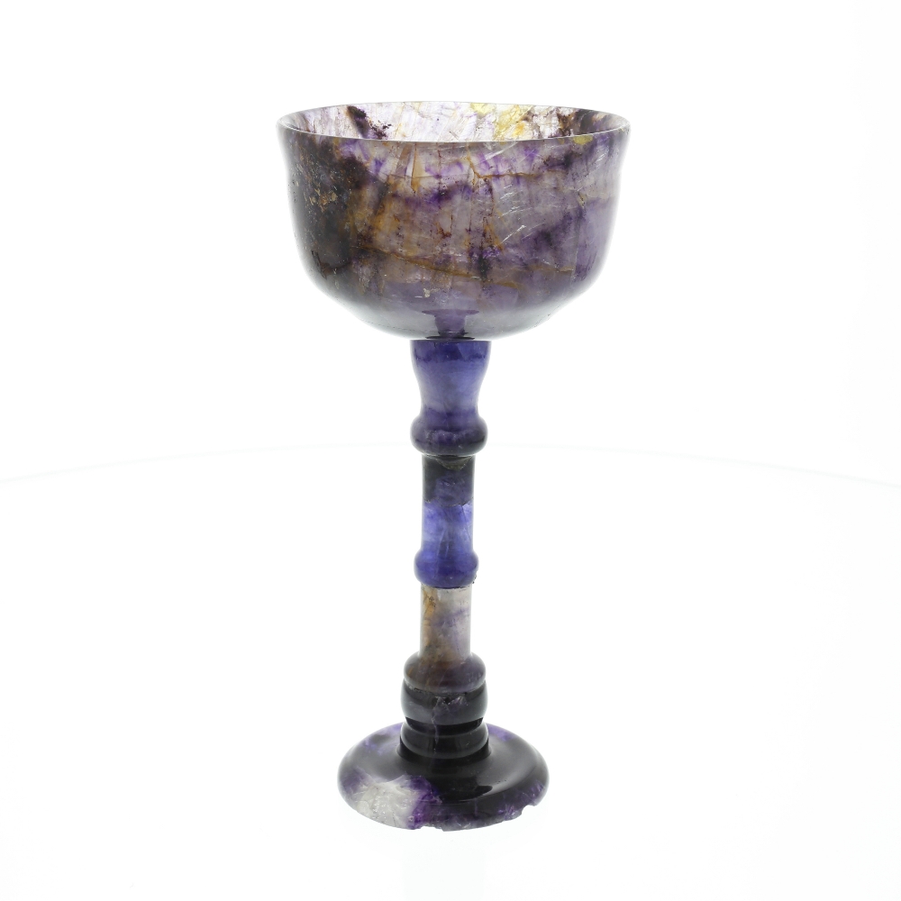 A Blue John chalice or goblet. Treak Cliff Blue Vein The straight-sided circular bowl having a