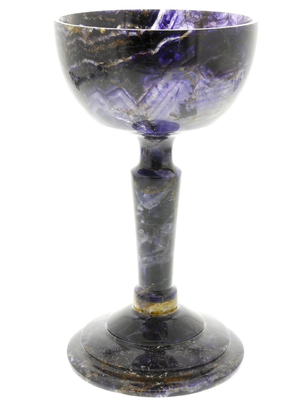 A fine Blue John chalice. Treak Cliff Blue Vein With flat-bottomed hemispherical bowl having